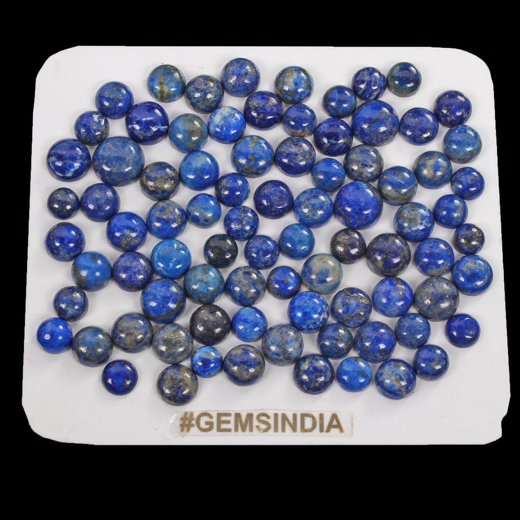 Lapis Lazuli Lot, Cabochon, Round Cabochon, Color Enhanced — 82 Pieces, 7mm to 11mm, 263.00 Ct, Afghanistan