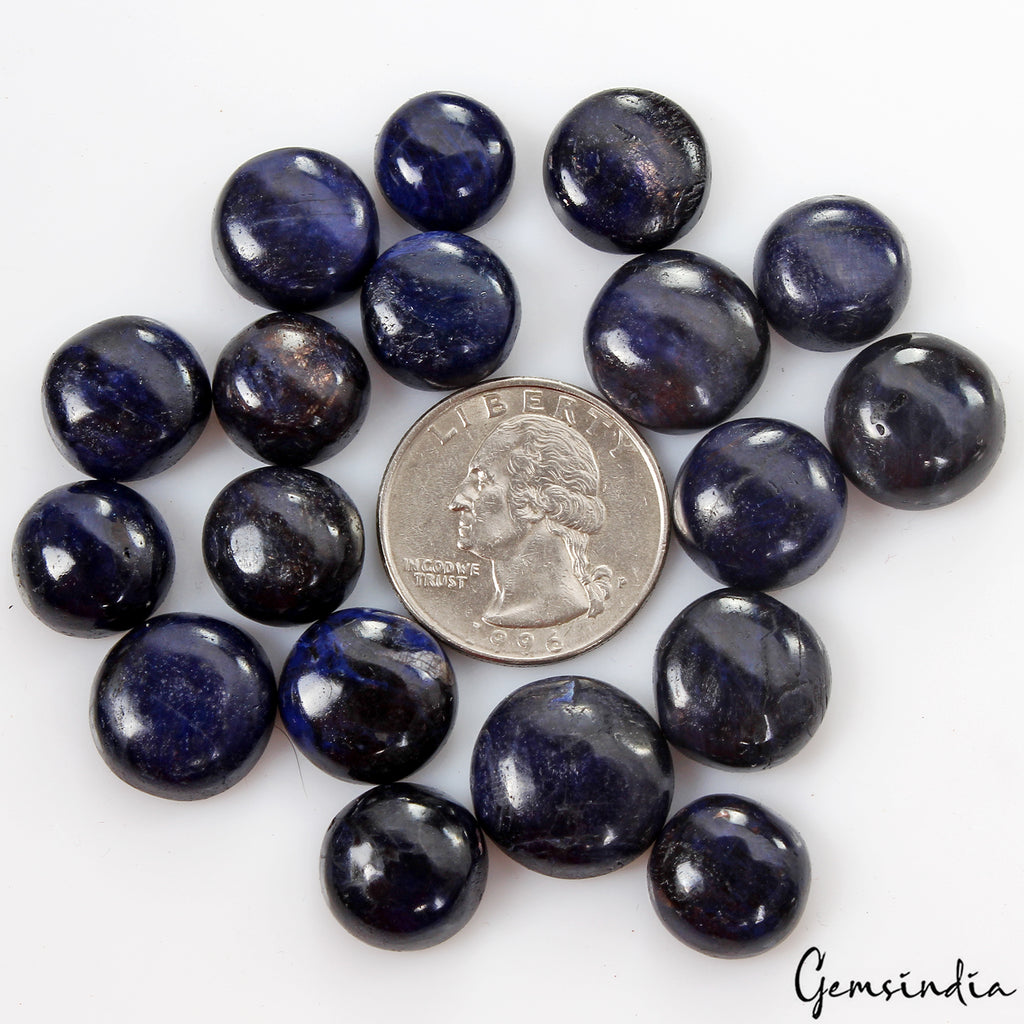 Blue Sapphire Lot, Cabochon, Color Enhanced — 18 Pieces, 12mm to 16mm, 280 Ct, Madagascar