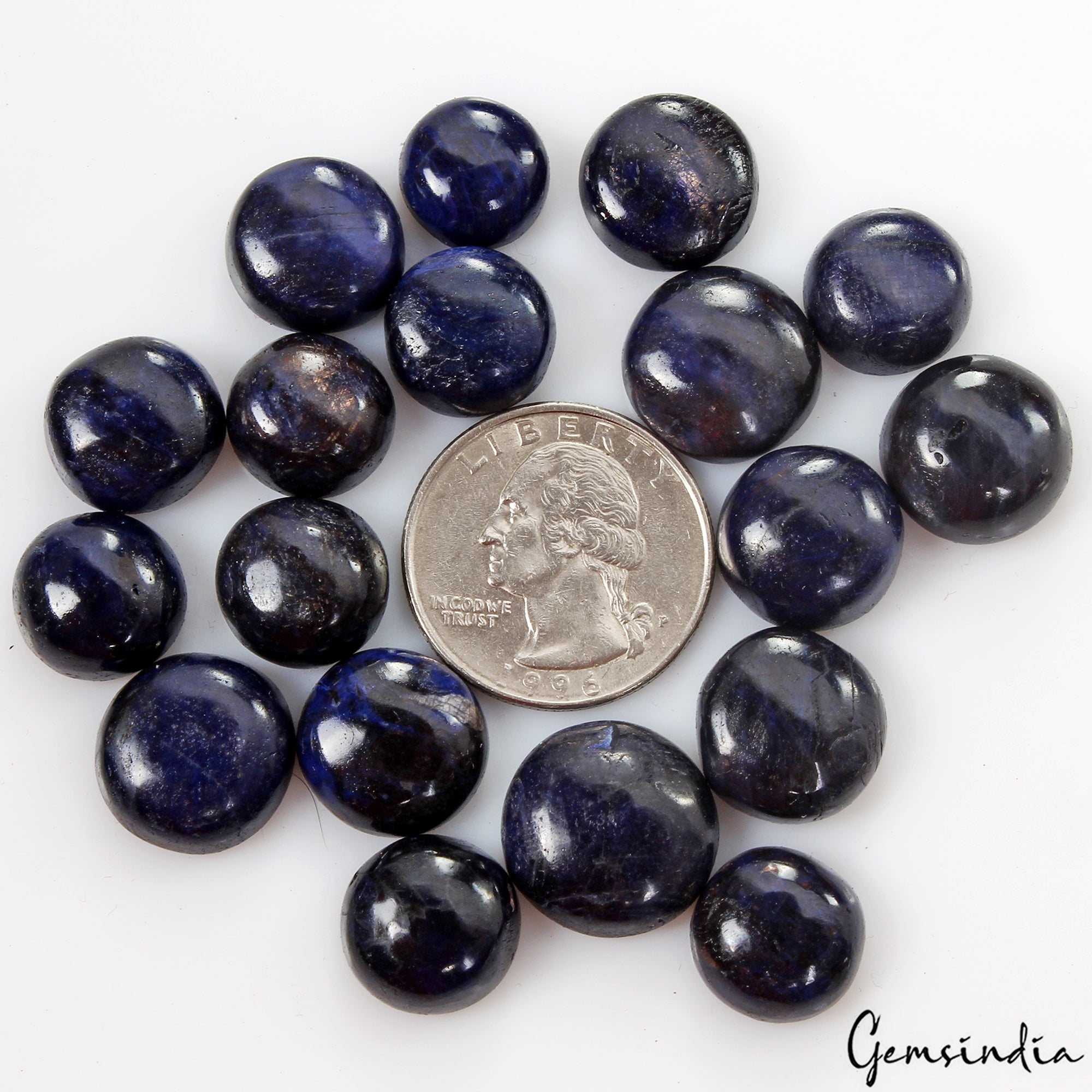 Blue Sapphire Lot, Cabochon, Color Enhanced — 18 Pieces, 12mm to 16mm, 280 Ct, Madagascar