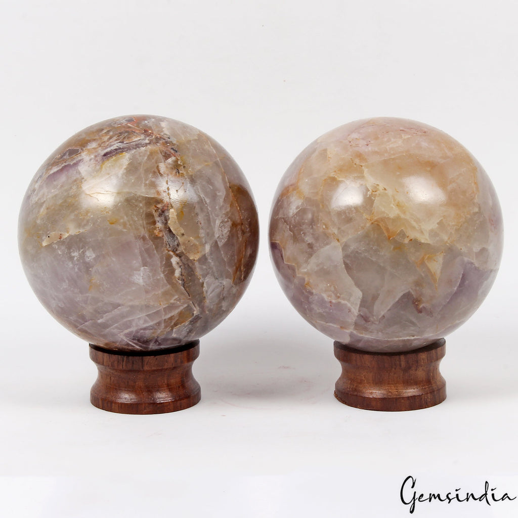 Large Natural Amethyst Druzy Sphere 2 Pcs Set - Polished Crystal Ball with Stand