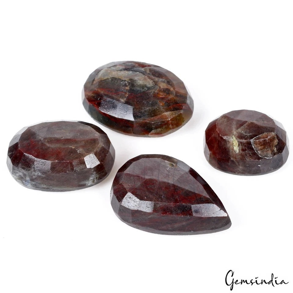 470 Ct/4Pcs Natural Untreated Brown Sapphire with Red Streaks Mix Cut Loose Gems