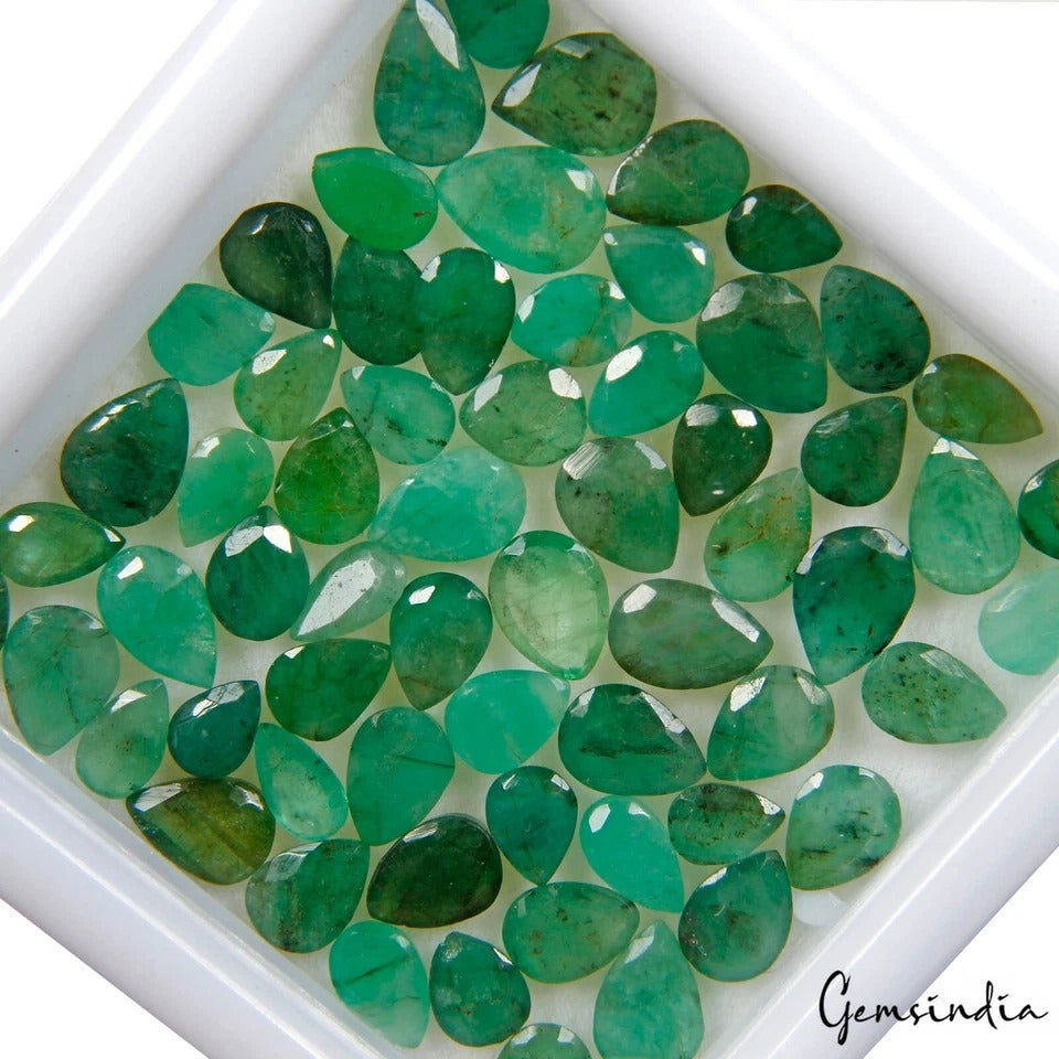 63 Pcs Natural Untreated Colombian Emerald 4-6mm Pear Loose Gemstones 17.40 Ct