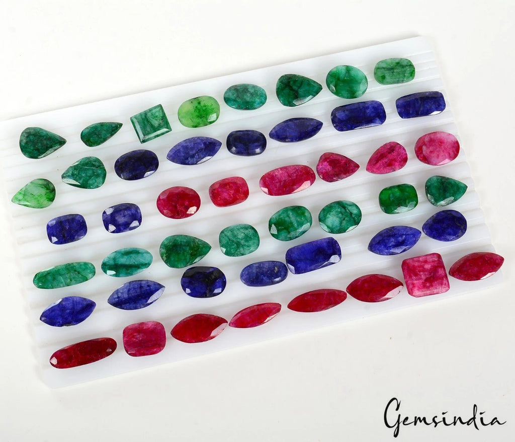 Blue Beryl Lot, Loose Gemstone, Color Enhanced, Red — 47 Pieces, 16mm to 30mm, 700 Ct