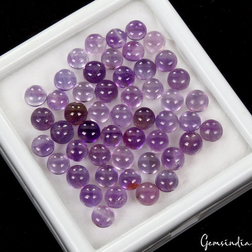 Amethyst Lot, Cabochon, Untreated — 50 Pieces, 6mm, 43.80 Ct, Madagascar