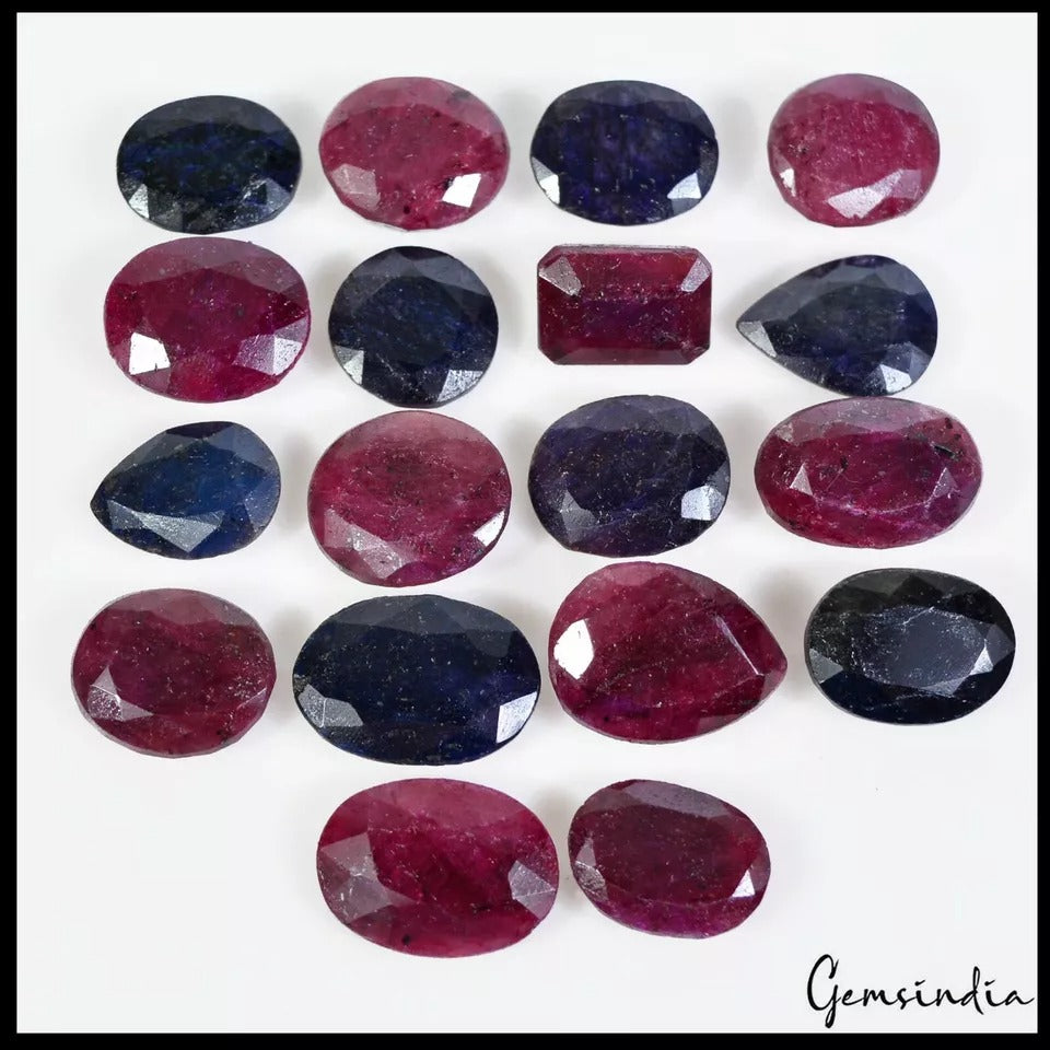500 Ct/18 Pcs Natural Ruby Sapphire Loose Mix Cut Wholesale Loose Gemstones Lot