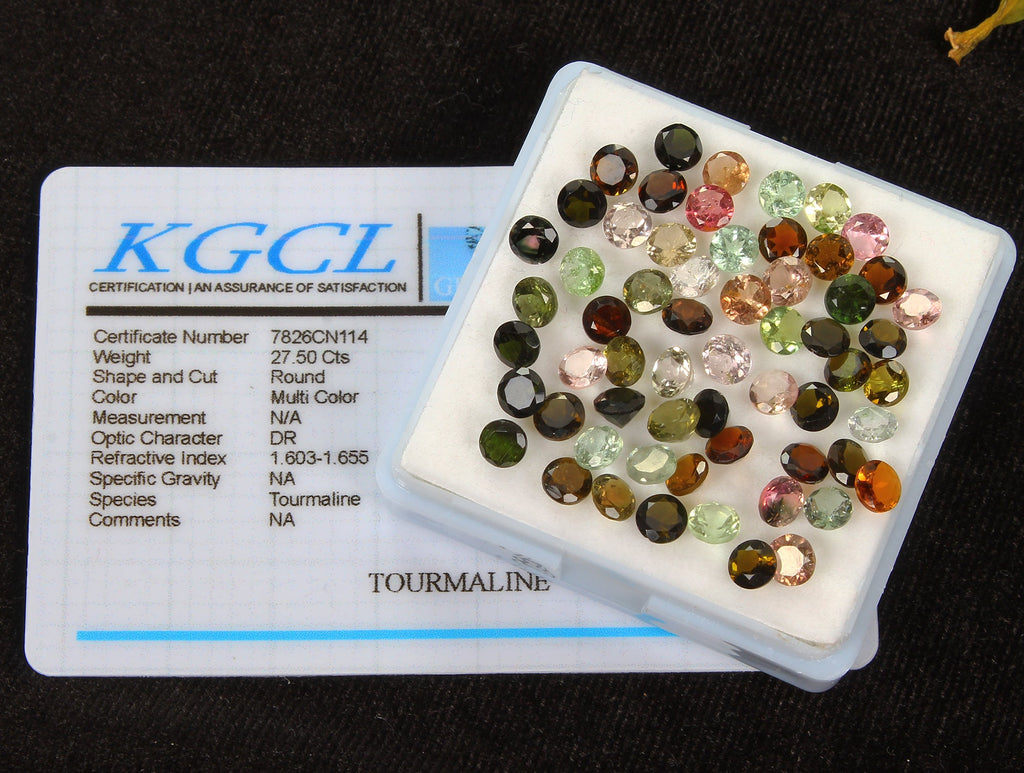 Certified 27.50 Ct Natural Multi Color Tourmaline 5mm Round Mozambique Gemstones