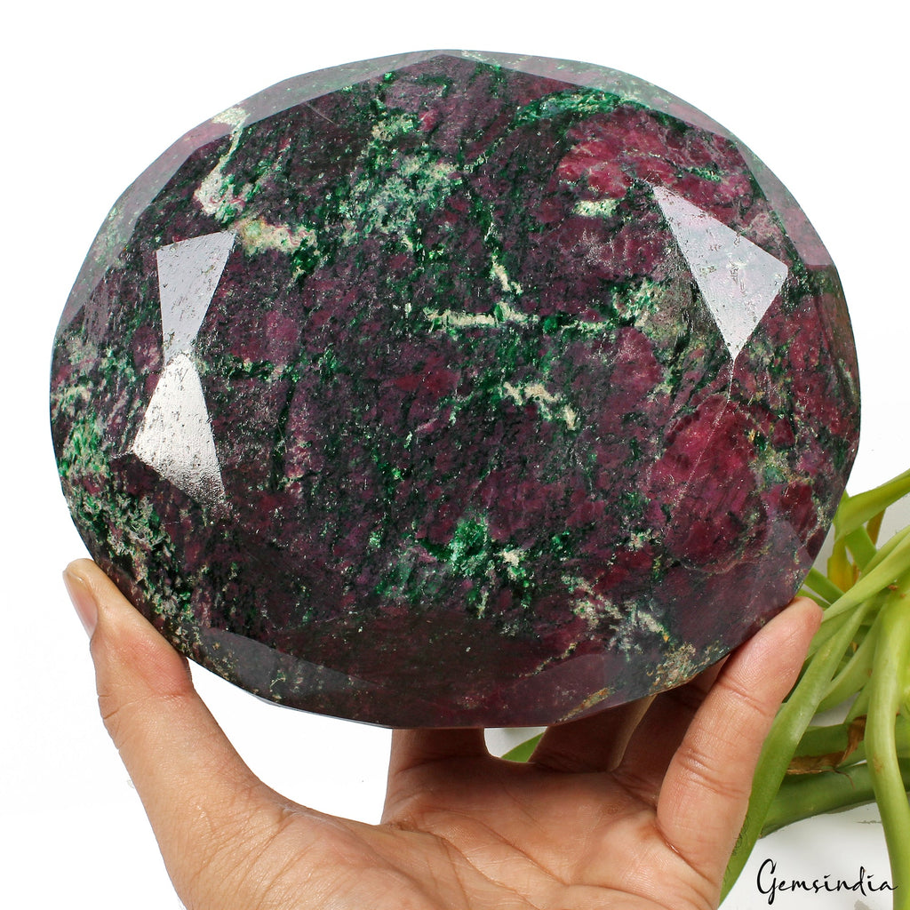 Large 4.4 Kg Natural Huge Green Red Ruby Zoisite Oval Faceted Untreated Gemstone