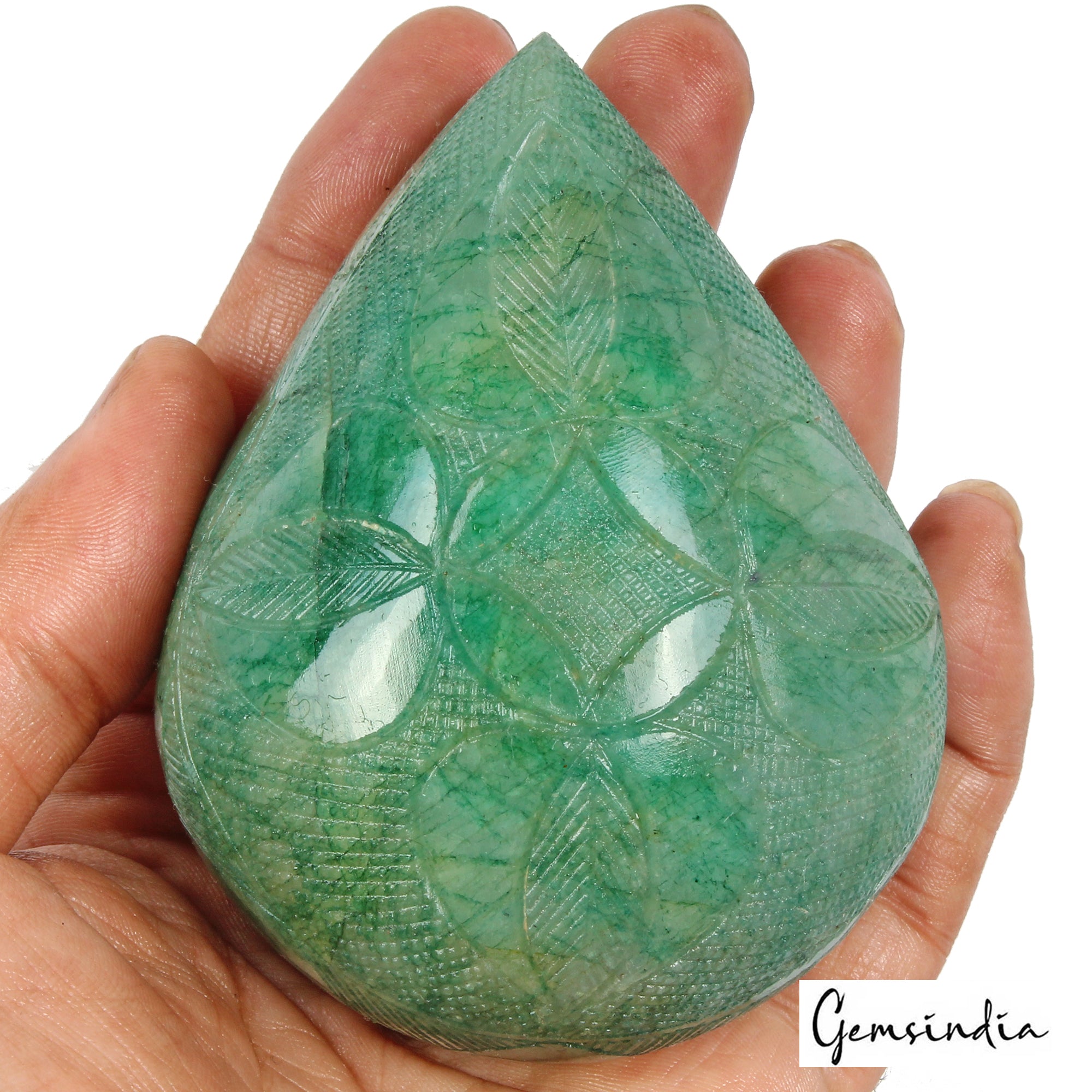 Emerald Carving, Color Enhanced, Green — 91 x 71 x 46mm, 2145 Ct, Brazil