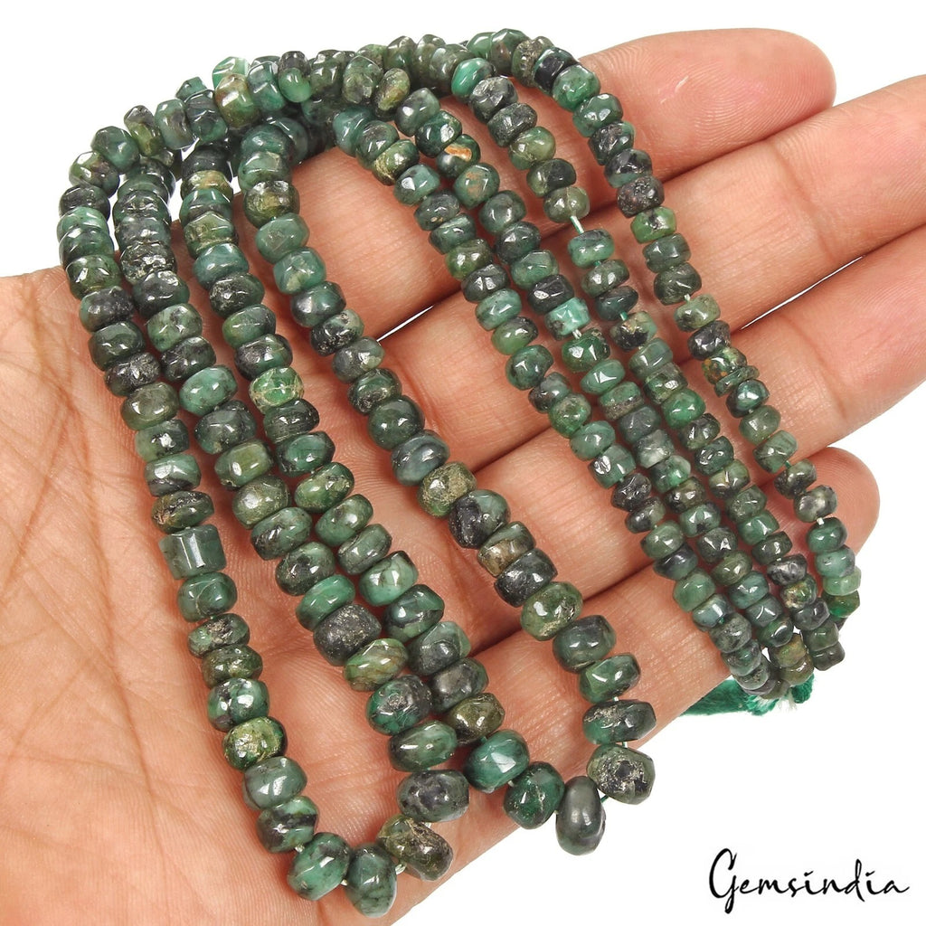 Emerald Beaded Strand, Untreated, Green — 4mm to 8mm, 250 Ct, Brazil