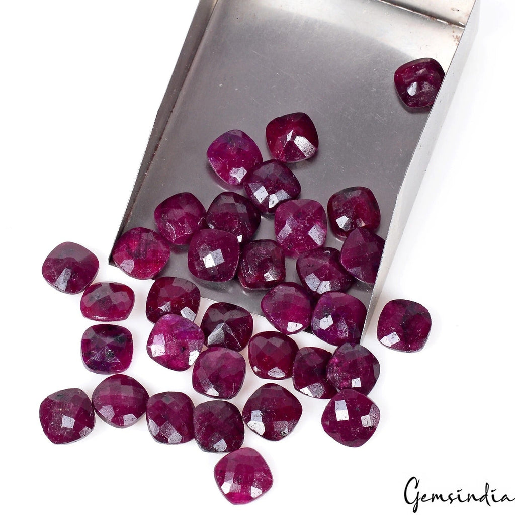 88.50 Ct Natural Red Ruby Cushion Checker Cut Loose Certified Gemstone Lot 33 Pc