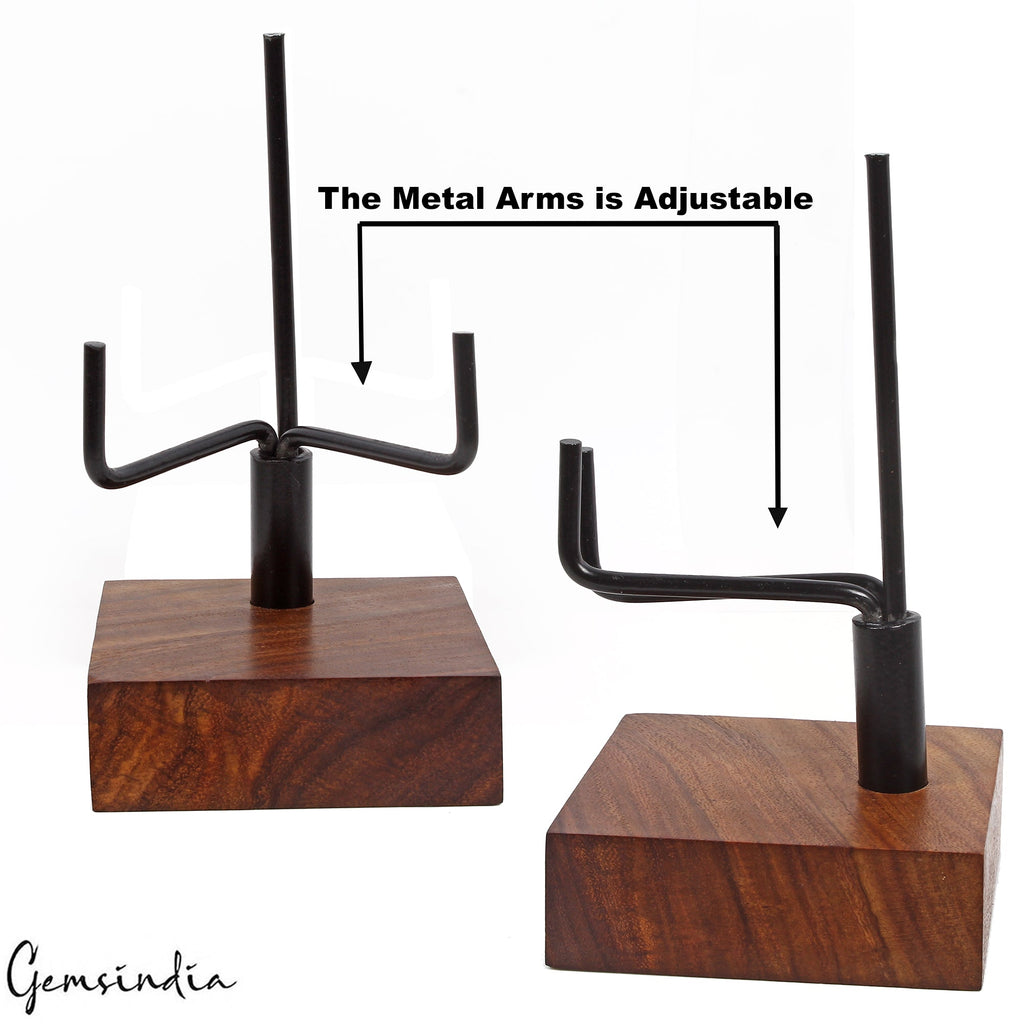 Adjustable Metal Arms Display Stand with 3x3 Inch Wooden Base for Rock Specimen