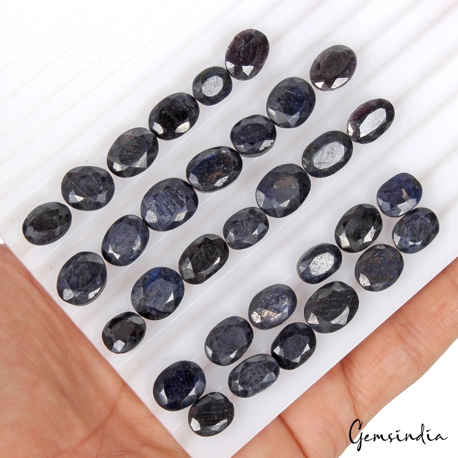 Blue Sapphire Lot, Loose Gemstone, Color Enhanced — 32 Pieces, 10mm to 14mm, 240.00 Ct