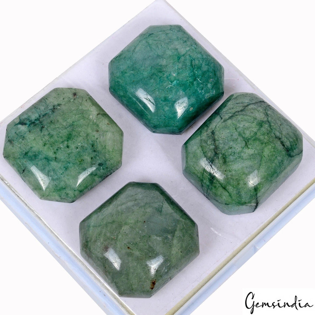 4 Pcs Natural Green Emerald Octagon Shape Loose Cabochon 34-43mm Gemstones Lot