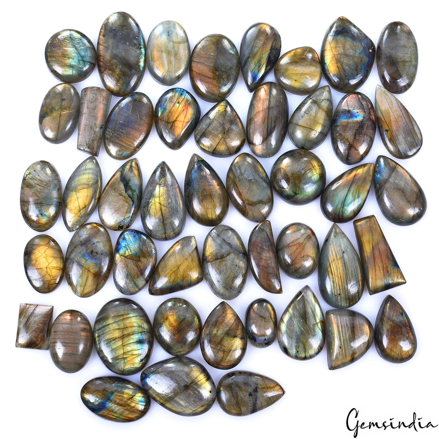 1140 Ct/47 Pcs Natural Multi Shine Spectrolite Labradorite Mix Cab Wholesale Gem