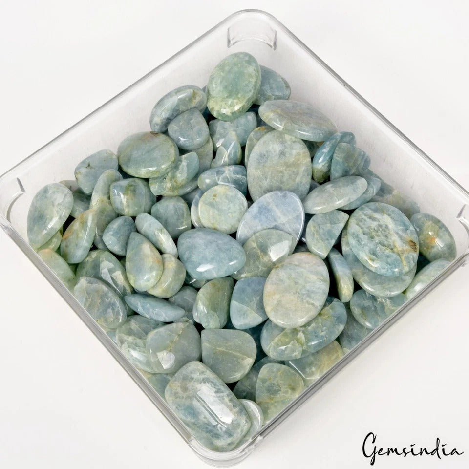 Aquamarine Lot, Cabochon, Untreated, Blue — 105 Pieces, 14mm to 48mm, 5000 Ct (1 Kg), Brazil
