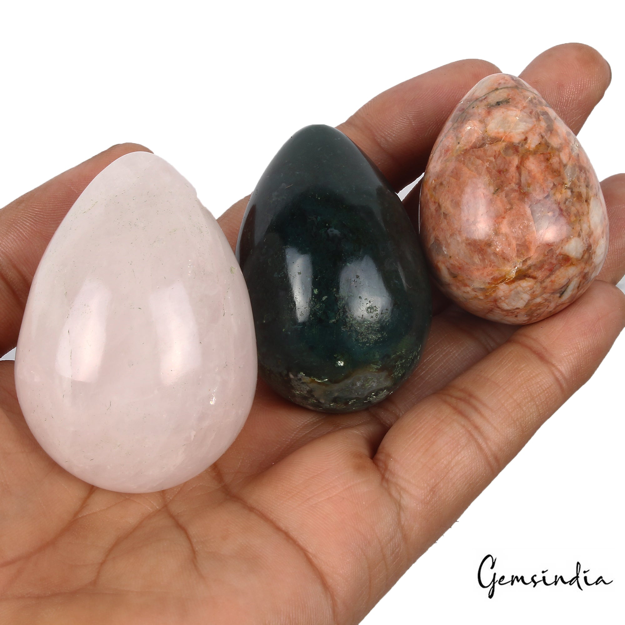 1200 Ct/3 Pcs Natural Multi Color Mix Gems Lot Egg Shape Crystal Healing Mineral