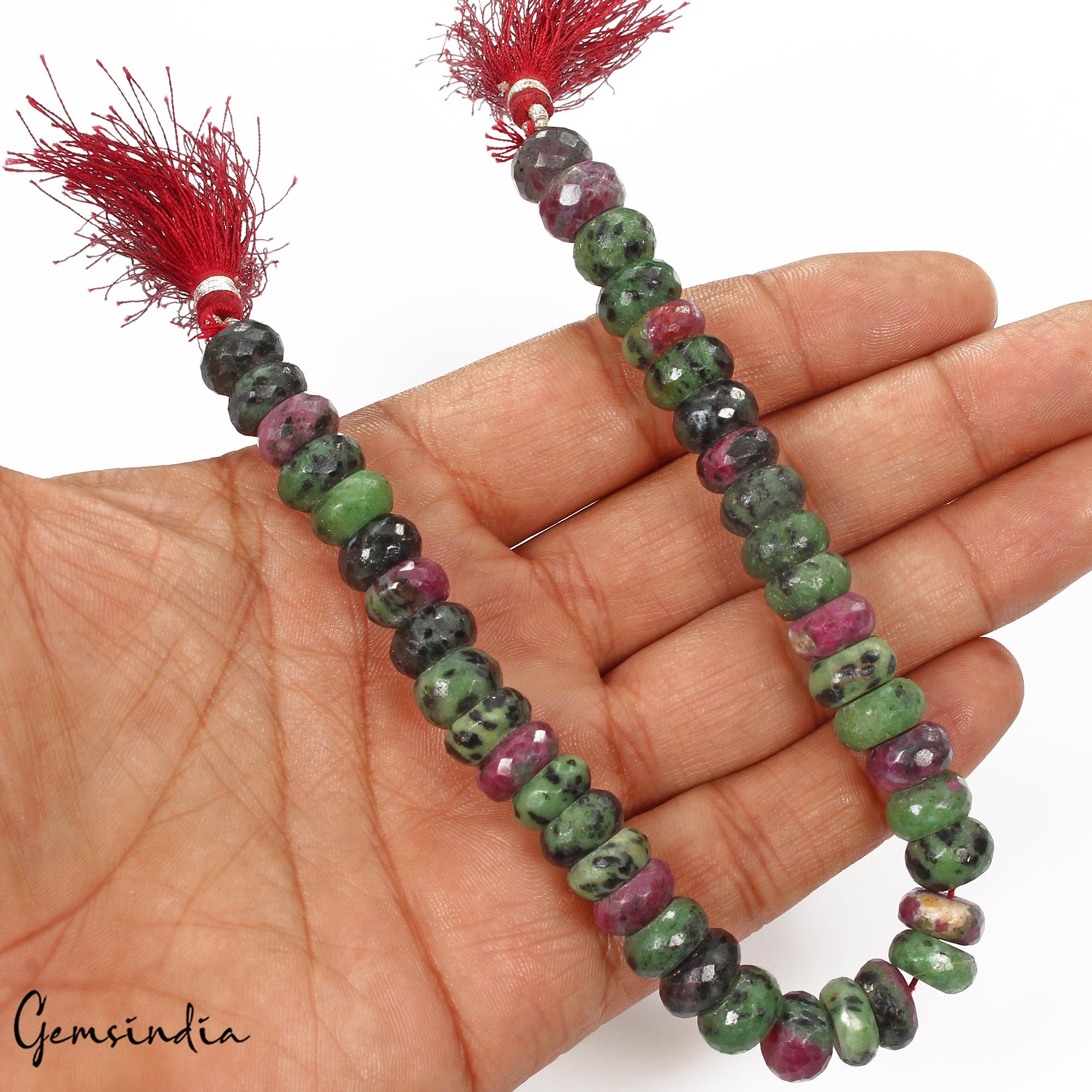 270 Ct/40Pcs Natural Untreated Ruby in Zoisite Round Drill Loose Beads Strand 9"