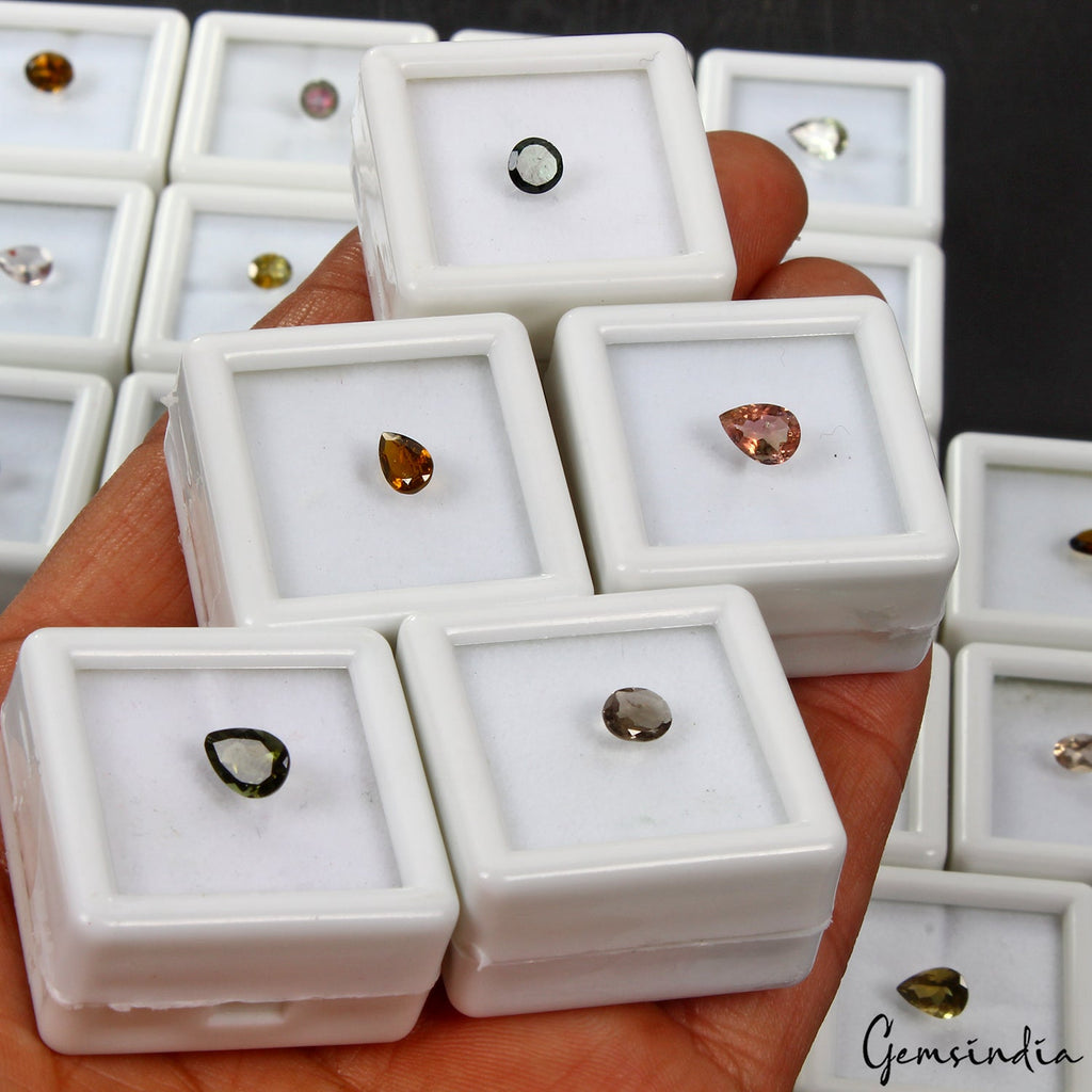 24 Pcs Estate Semi Precious Mix Cut Multi Color Tourmaline Gemstones Collection