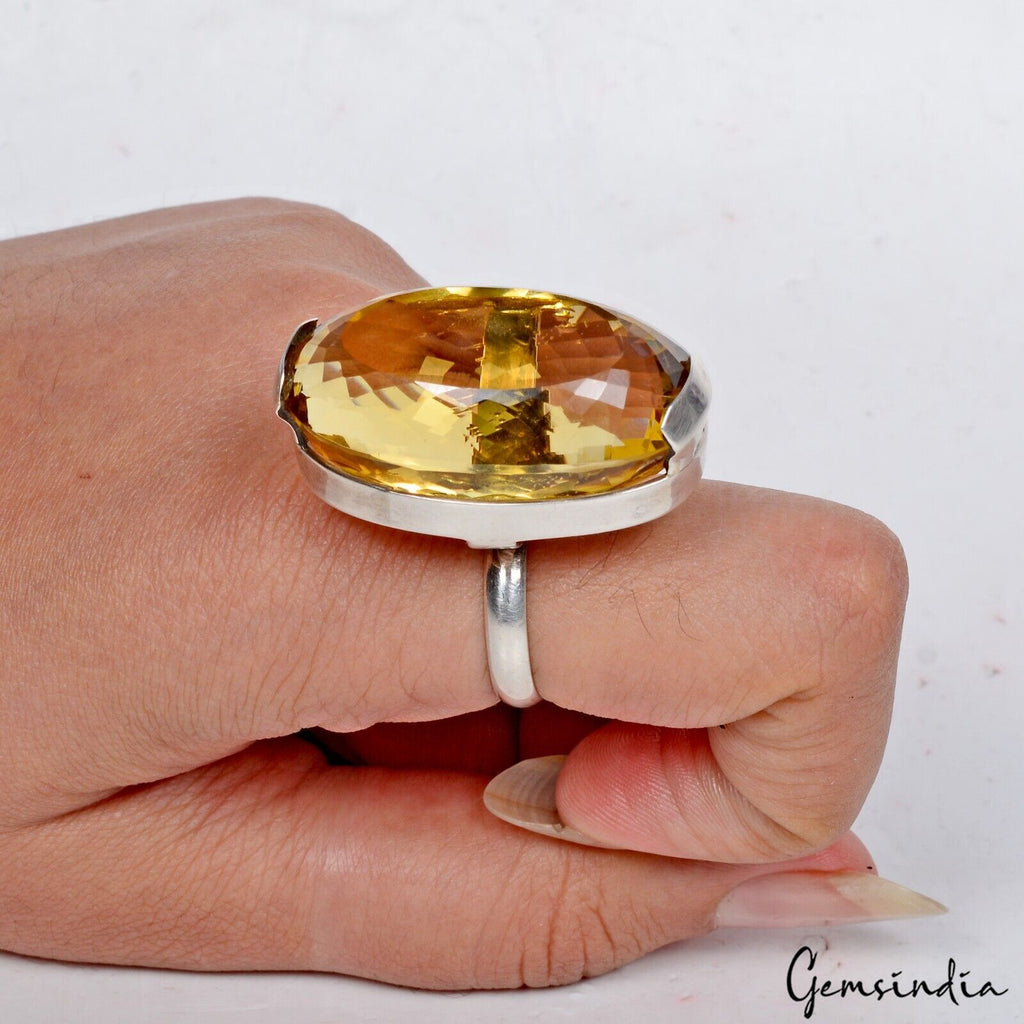 20.45 Gm Natural Citrine Gem Handmade 925 Sterling Silver Jewelry Ring For Women