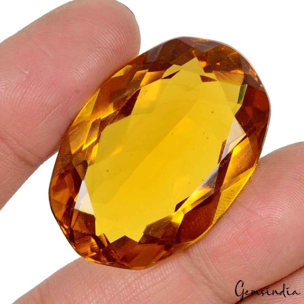 87.25 Cts Hydro Orange Tourmaline Oval Faceted Lab-Created Loose Gem For Pendant
