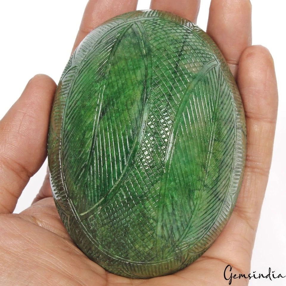 Emerald Loose Gemstone, Oval Carved, Color Enhanced — 93 x 68 x 48 mm, 2045 Ct, Brazil