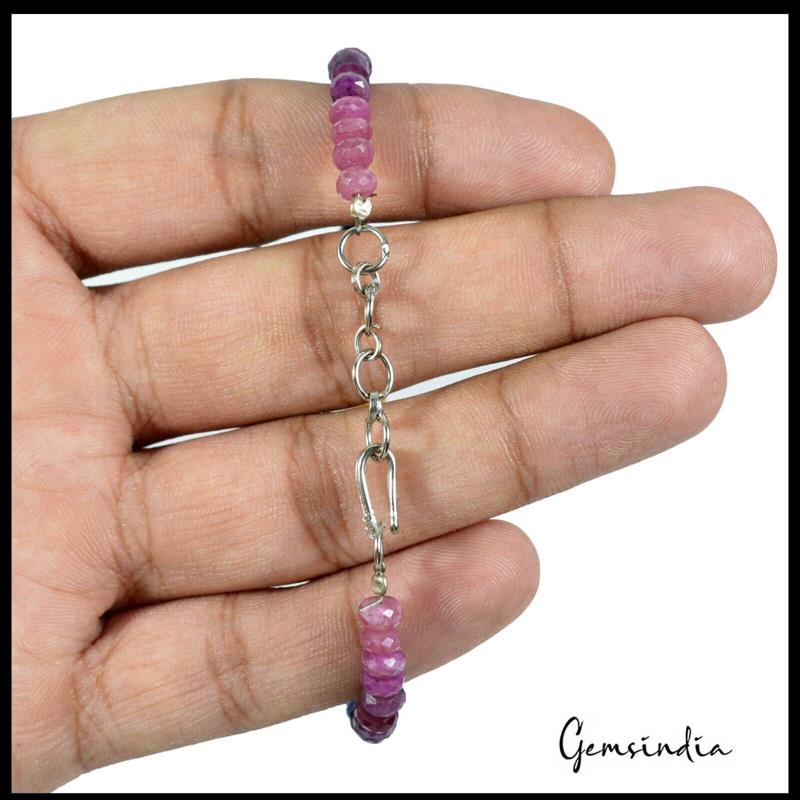 7.5" Natural Ruby Sapphire Handmade Multi gemstones Beaded Single Line Bracelet