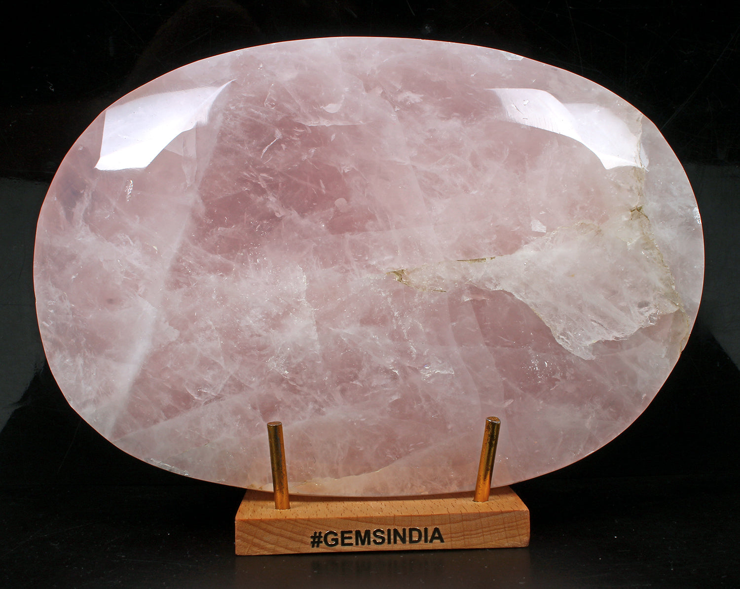 2.5 Kilo Rose Quartz Huge Oval Cut Untreated Polished Pink Gemstone w/ Stand