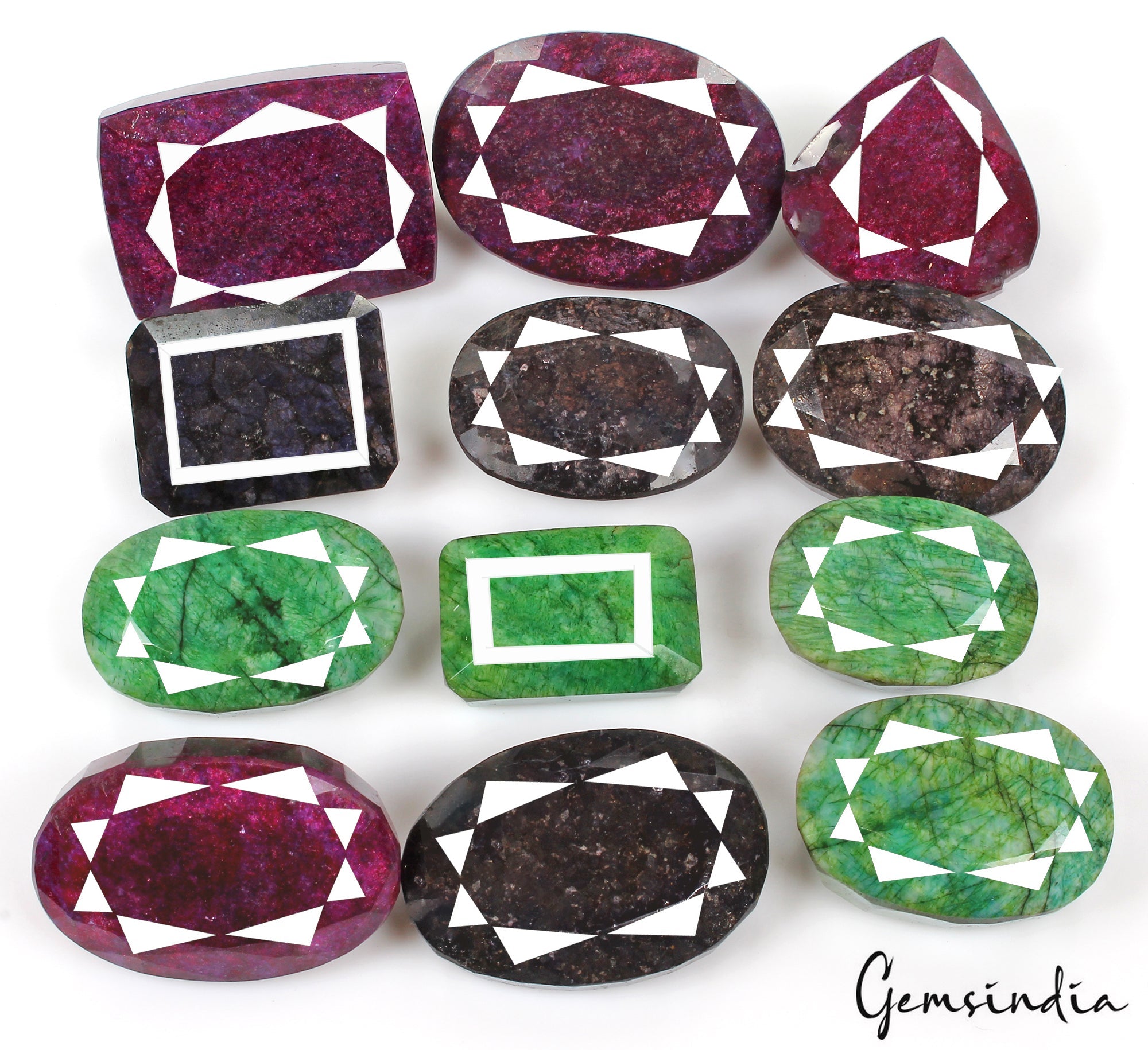 7600 Ct/12Pcs Natural Multi Color Emerald Ruby Sapphire Mixed Cut Loose Gems Lot