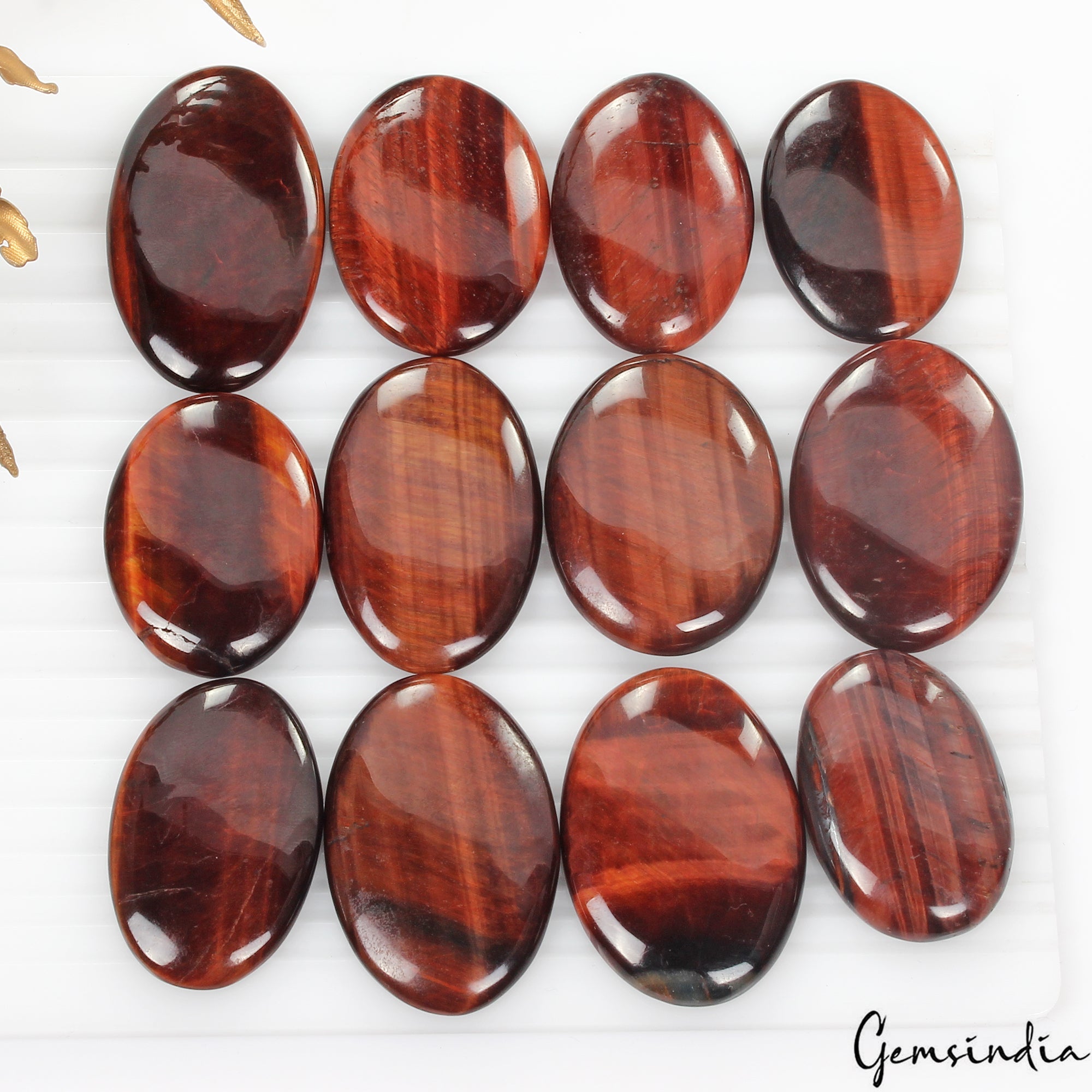 650 Cts/12 Pcs Natural Untreated Red Tiger Eye Oval Cab 37-46mm Wholesale Gems