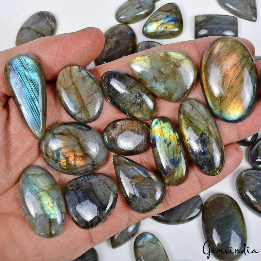 1500 Ct Natural Yellow Blue Shine Labradorite Mix Cabochon Loose Gems Lot 40 Pcs