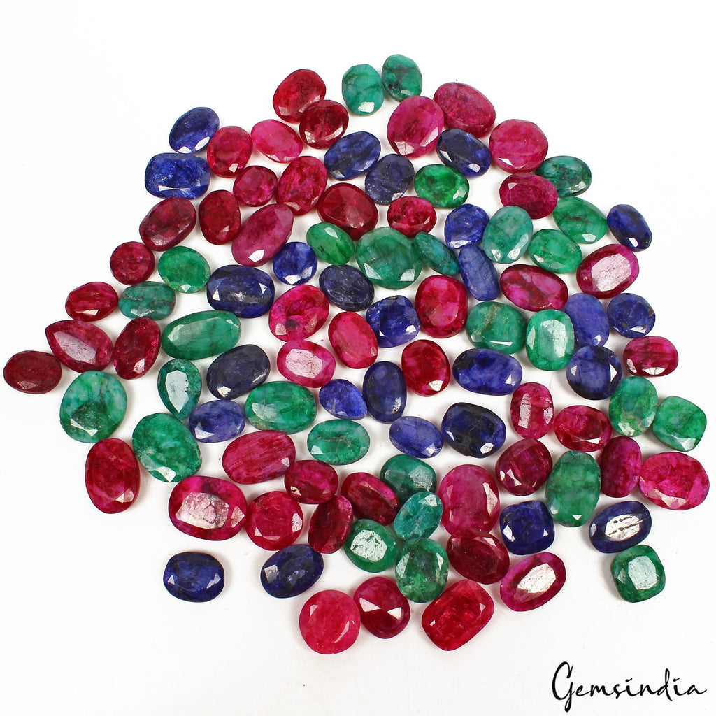 1050 Ct/100 Pcs Natural Blue Pink Beryl Emerald Oval Faceted Loose Wholesale Gem