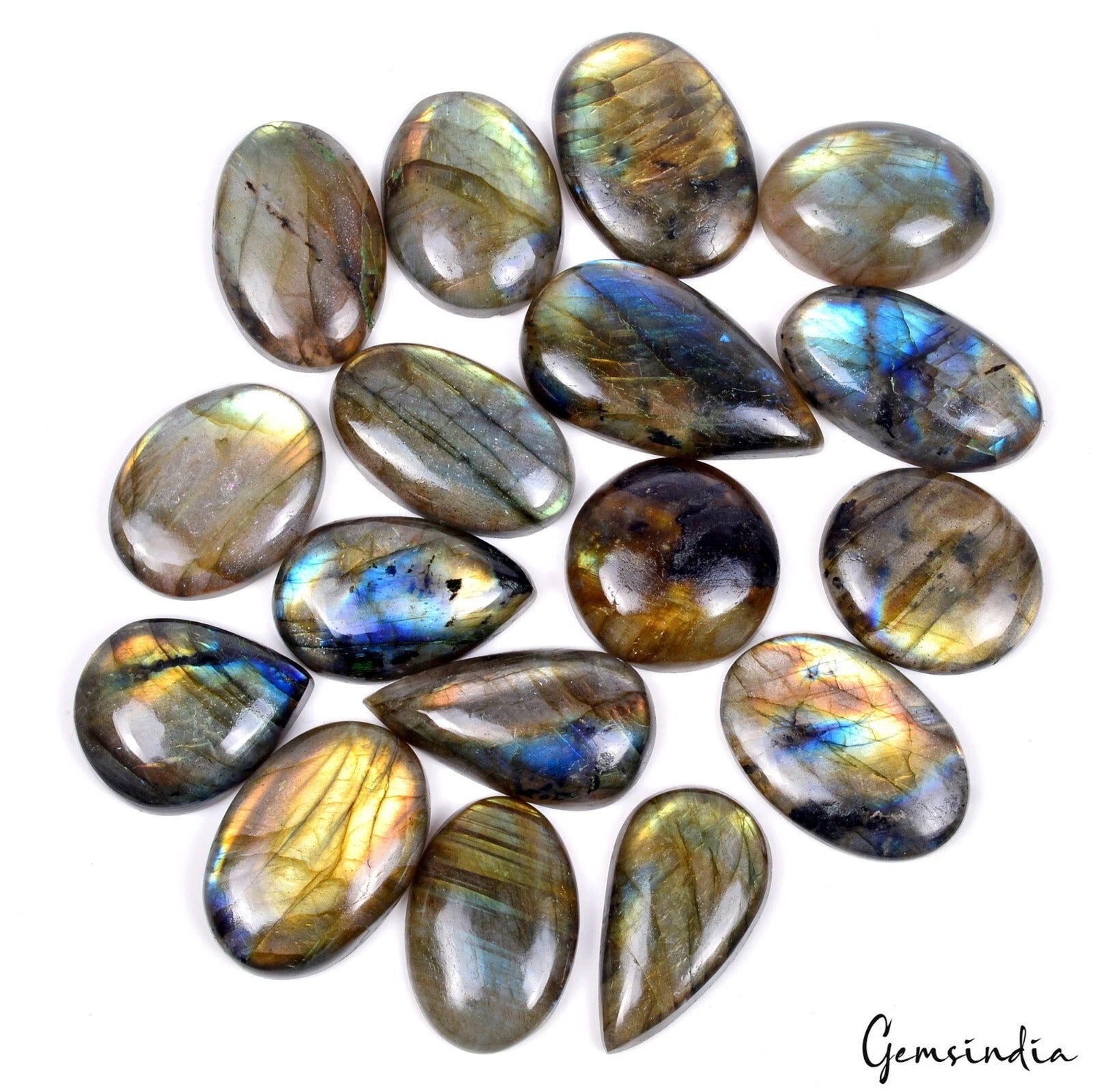 430 Cts/17 Pcs Natural Untreated Multi Shine Labradorite Mix Cab Loose Gems Lot