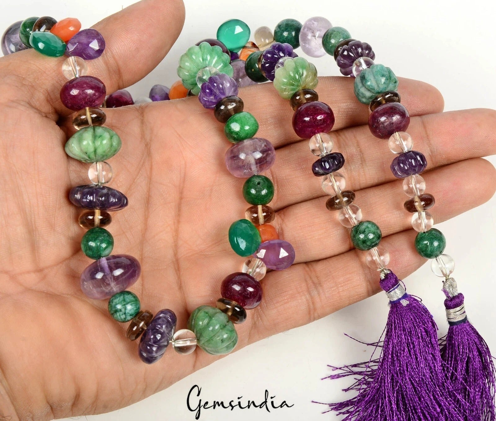 630 Ct/85 Pcs Natural Multi-Color/Multi Gems Mix Cut Drill Bead Strand 23" Long