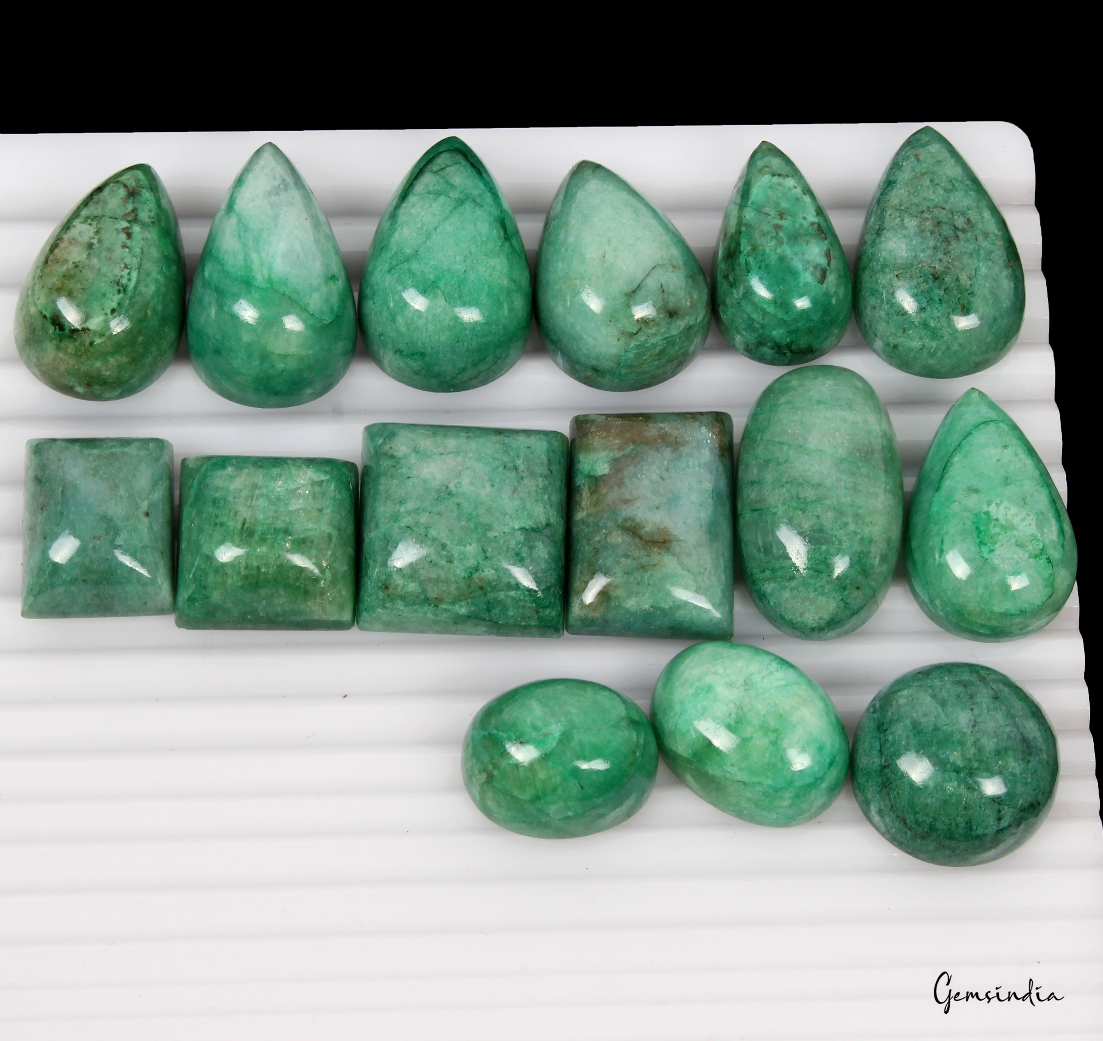 900 Cts/15 Pcs Natural Brazilian Green Emerald Mix Cab 21mm-35mm Loose Gemstones