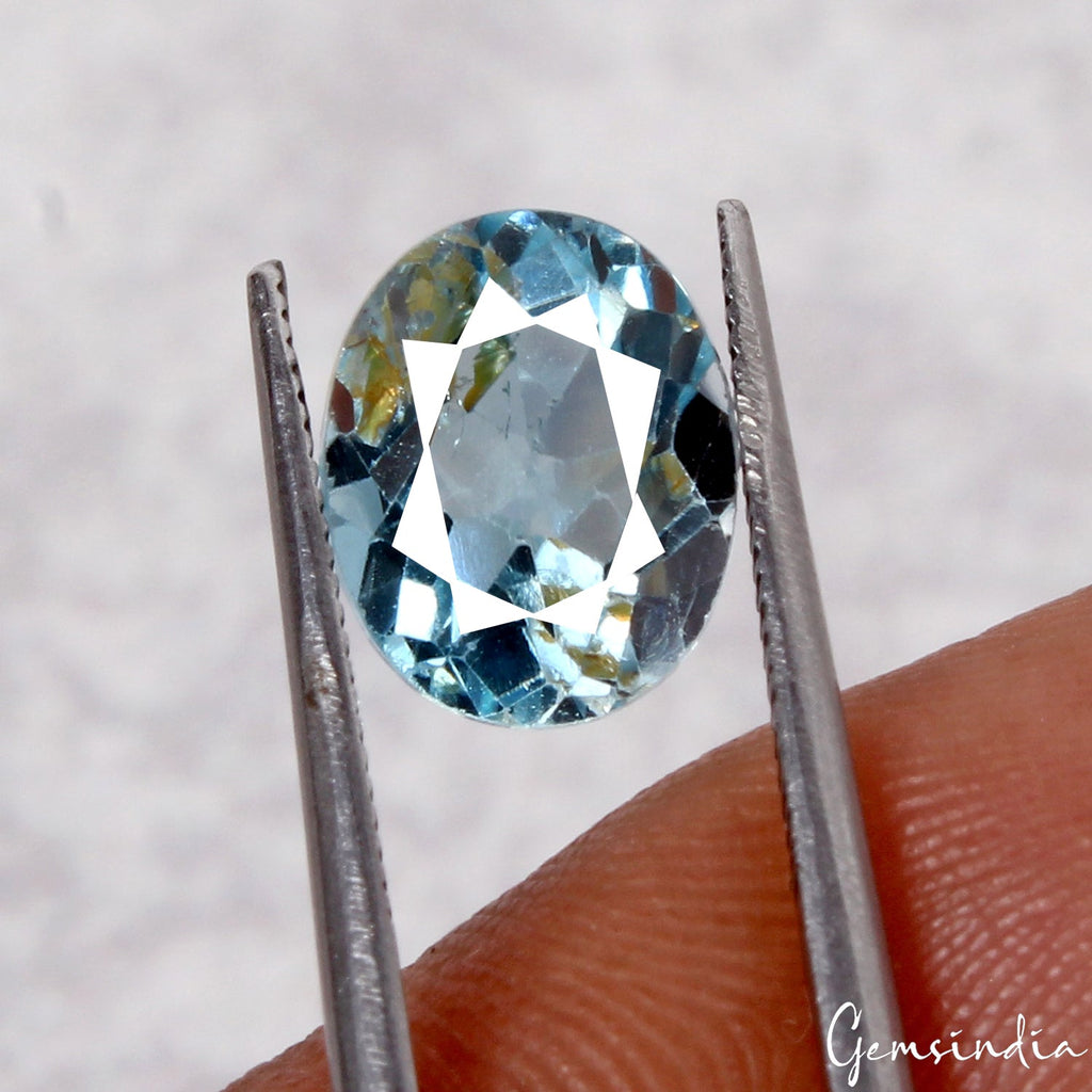 3.80 Ct Sky Blue Topaz Oval Genuine Natural Loose Certified Gemstone~ 10x8x6mm