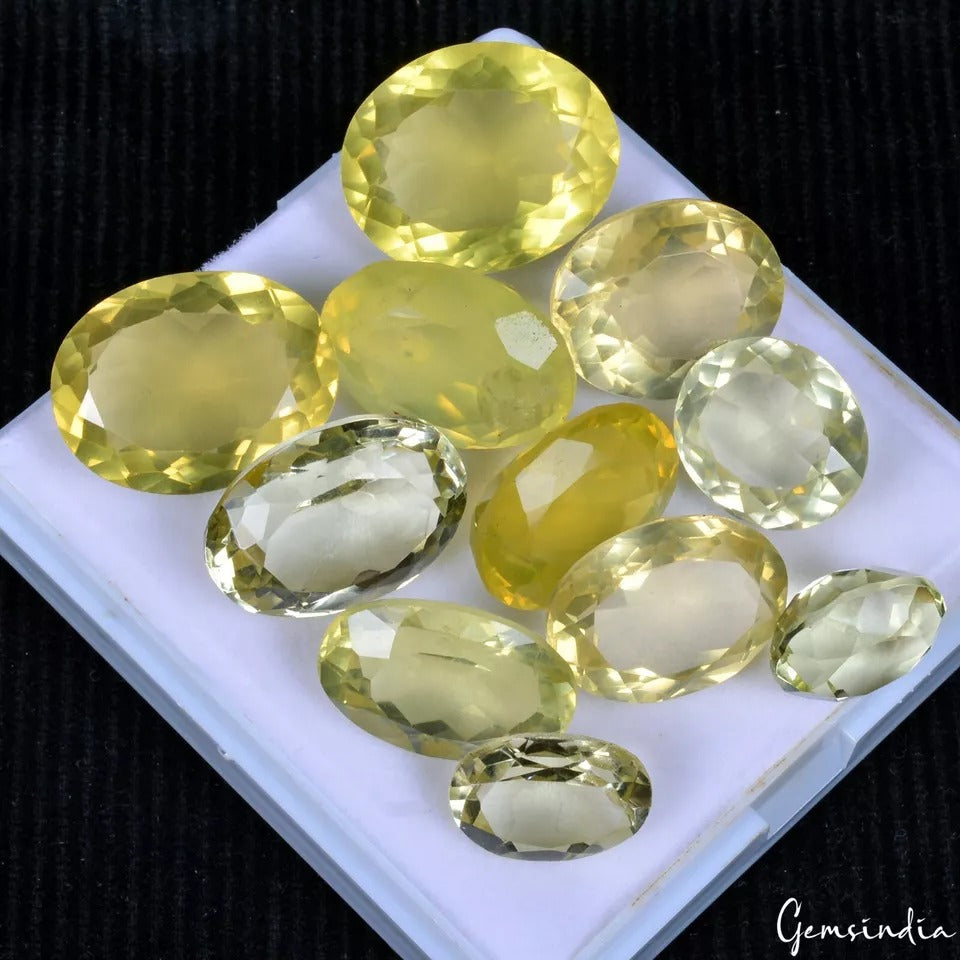 170.20 Ct/11 Pcs Natural Untreated Lemon Quartz Citrine Oval Cut Loose Gemstones