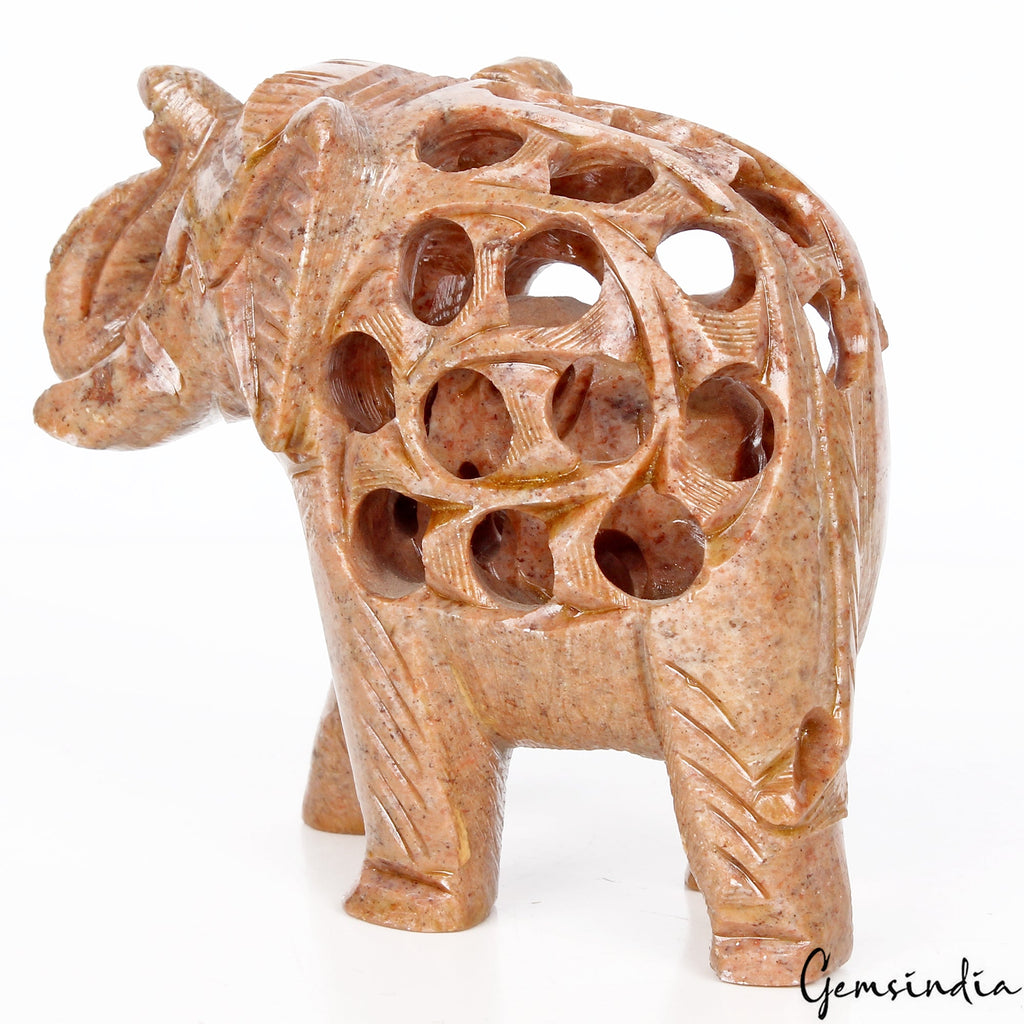 1140 Cts Soapstone Trunk Up Elephant Statue Animal ~ Baby inside Sculpture/Decor