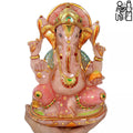 5.7Kg Natural Pink w Golden Paint Rose Quartz Singlestone Lord Ganesha Sculpture