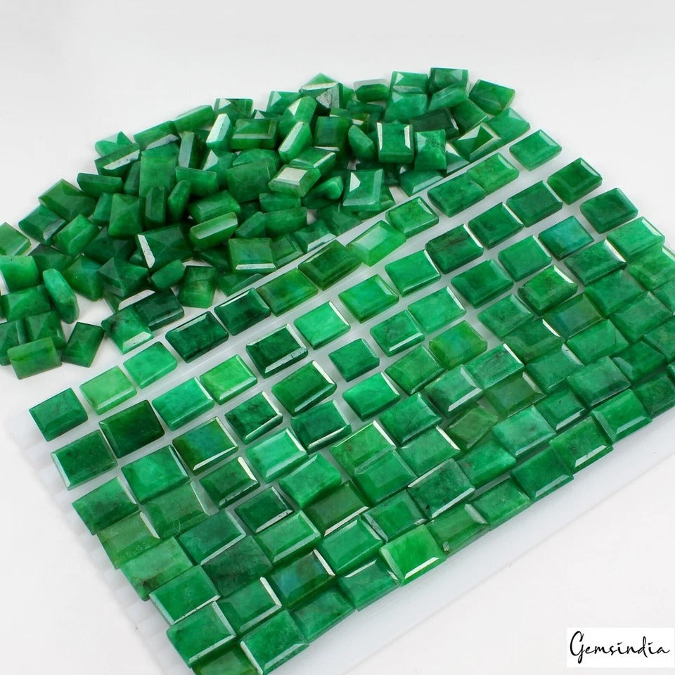 Emerald Lot, Loose Gemstone, Rectangular Cut, Color Enhanced — 200 Pieces, 12mm to 17mm, 2500 Ct, Colombia