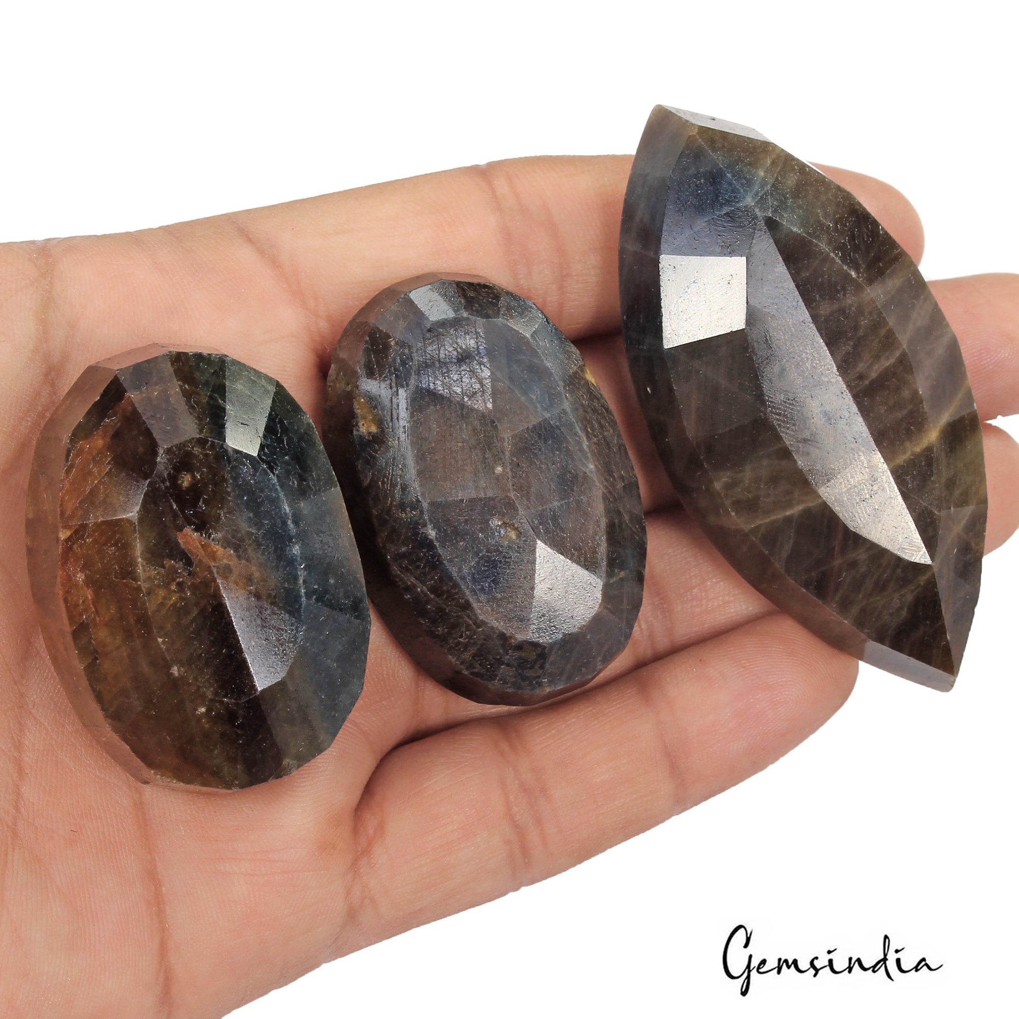 1160 Ct Natural Blue Brown Untreated Sapphire Mix Faceted Loose Gemstone Lot 3Pc