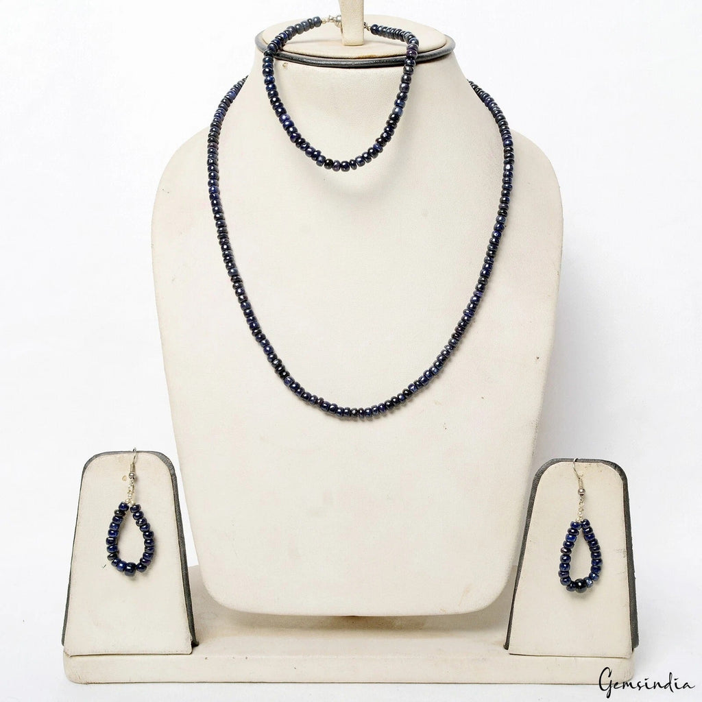 212 Cts Natural Dark Blue Sapphire Gems Round Cab Beaded Handmade Jewelry Set