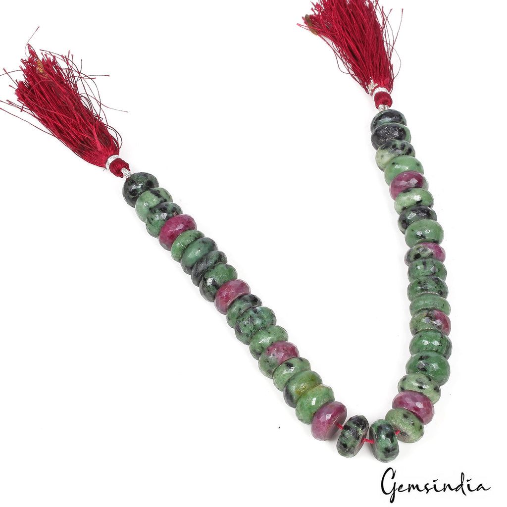390 Ct Natural Untreated Ruby in Zoisite Round Cut Drill Loose Beads Strand 9.5"