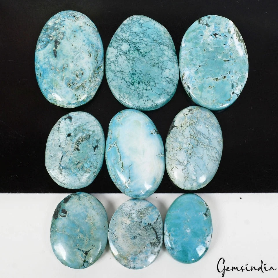 700 Cts/9 Pcs Natural Turquoise Blue Green Color Oval Cab Loose Gem For Jewelry