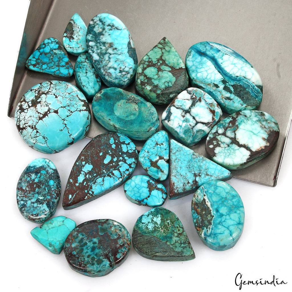 300 Ct Natural Blue Spiderweb Turquoise Cushion Cab Wholesale Gemstone Lot 21 Pc