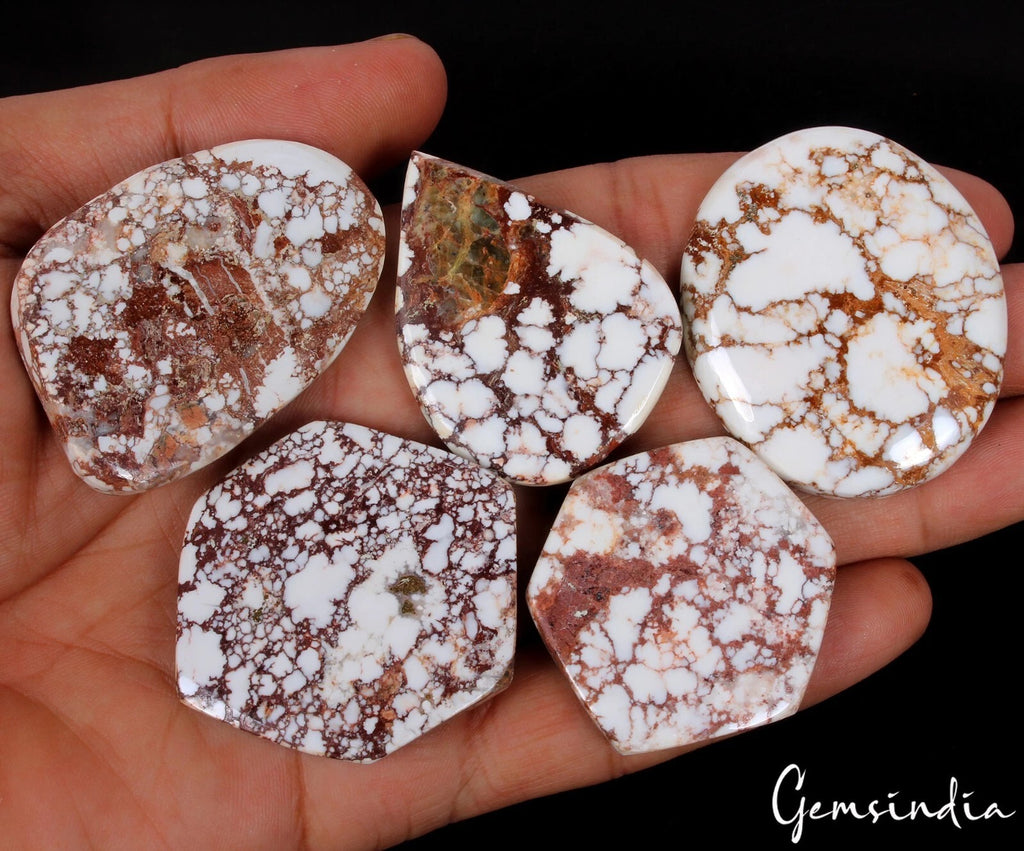 Turquoise Lot, Cabochon, Untreated, White — 5 Pieces, 35mm to 49mm, 470 Ct
