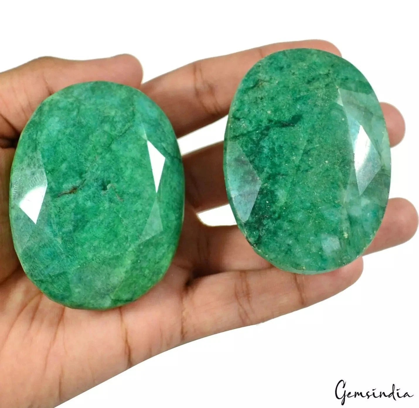 1680Ct Natural Green Colombian Emerald Oval Cut 66x48-66x49mm Loose Gemstone 2Pc