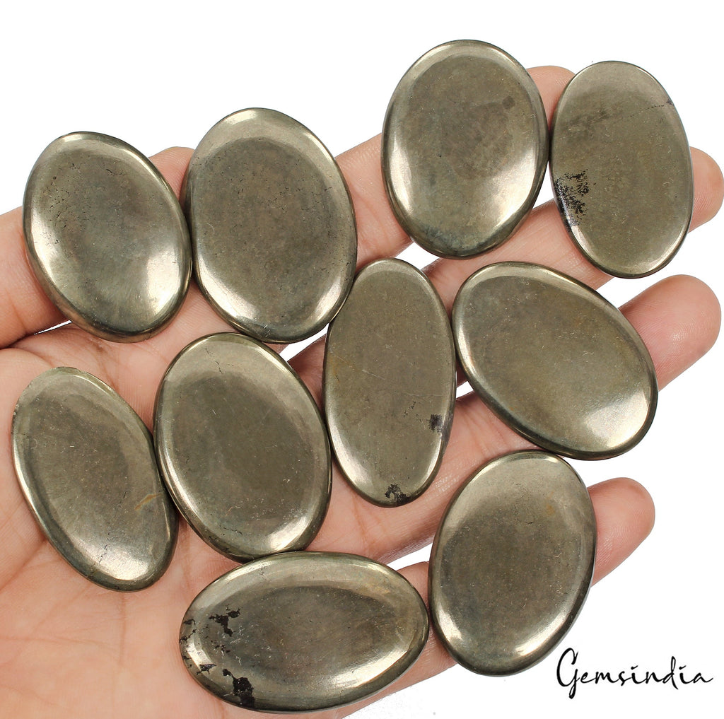 660 Cts/10 Pcs Natural Untreated Peru Apache Gold Pyrite Oval Cabochon Gemstones