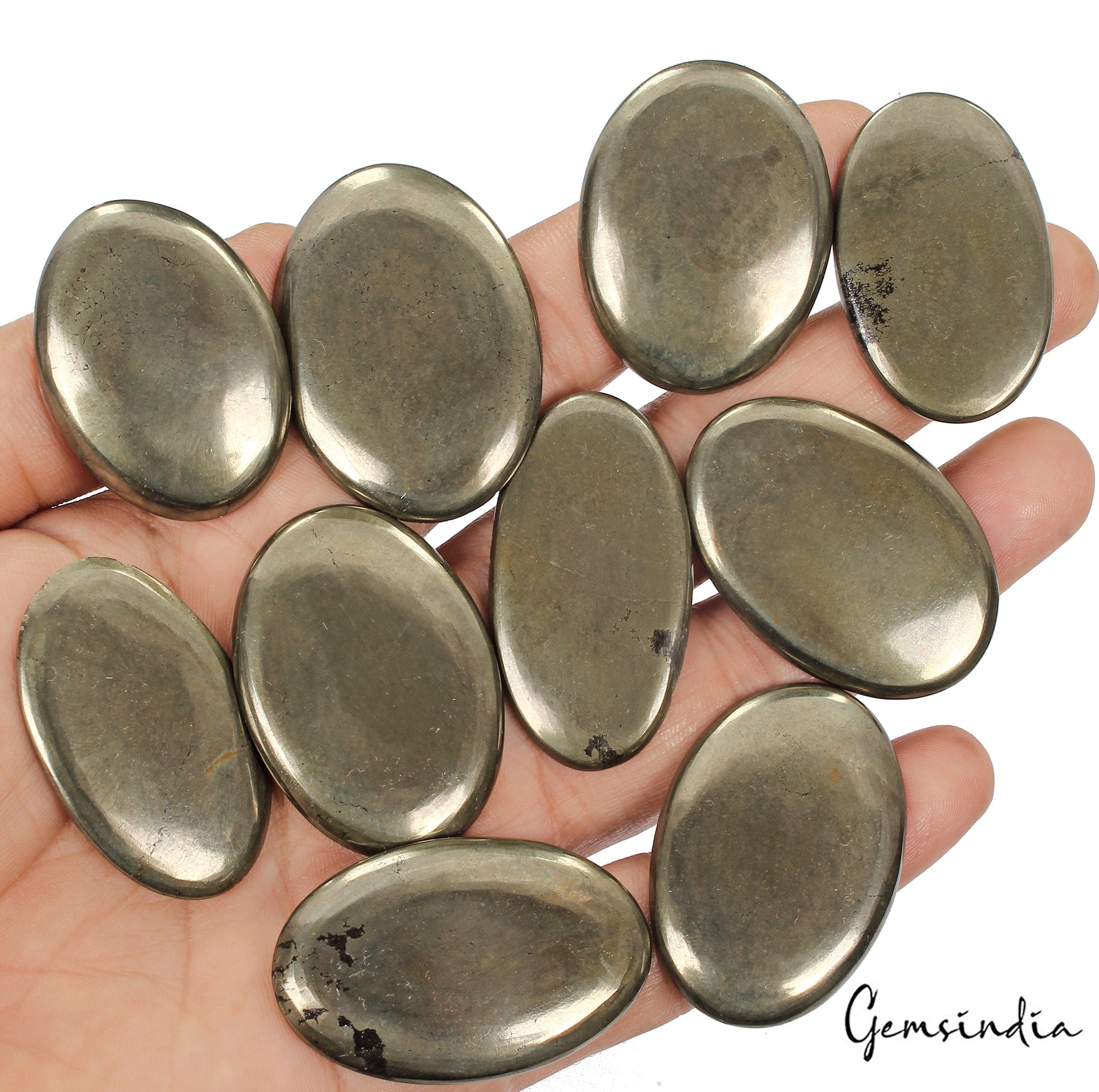 660 Cts/10 Pcs Natural Untreated Peru Apache Gold Pyrite Oval Cabochon Gemstones
