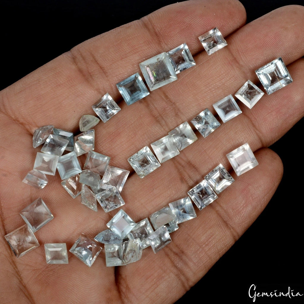 49.10 Cts Natural Santa Maria Blue Aquamarine Square Cut Loose Gemstones 5-8 mm