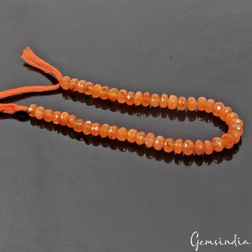 120.60Ct 7-9mm Natural Faceted Orange Carnelian Round Beads Gemstones Strand 10"